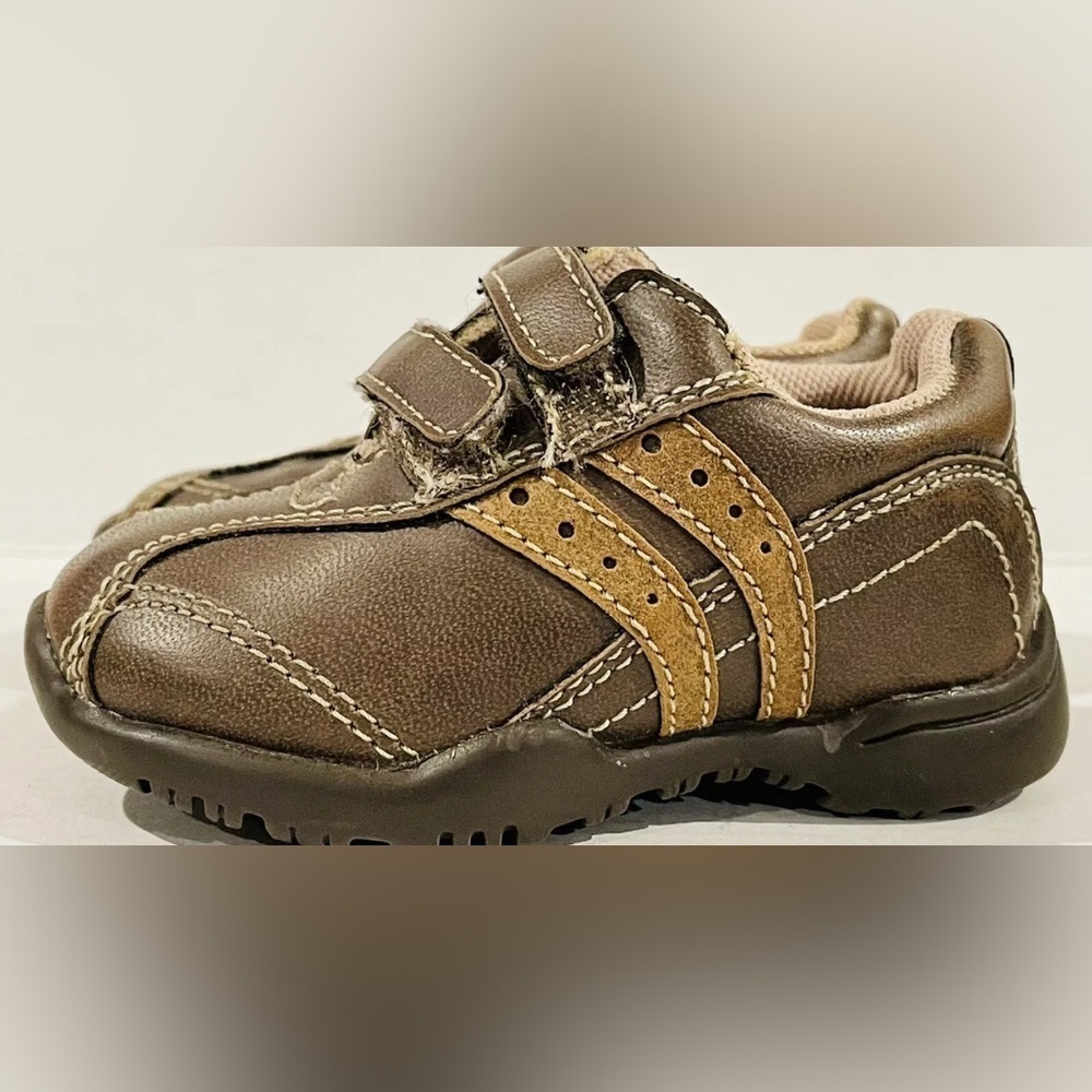 Baby Boy Brown Velcro Shoes Size 1 Newborn Infant Sneakers Faded Glory Slip On - Picture 5 of 5